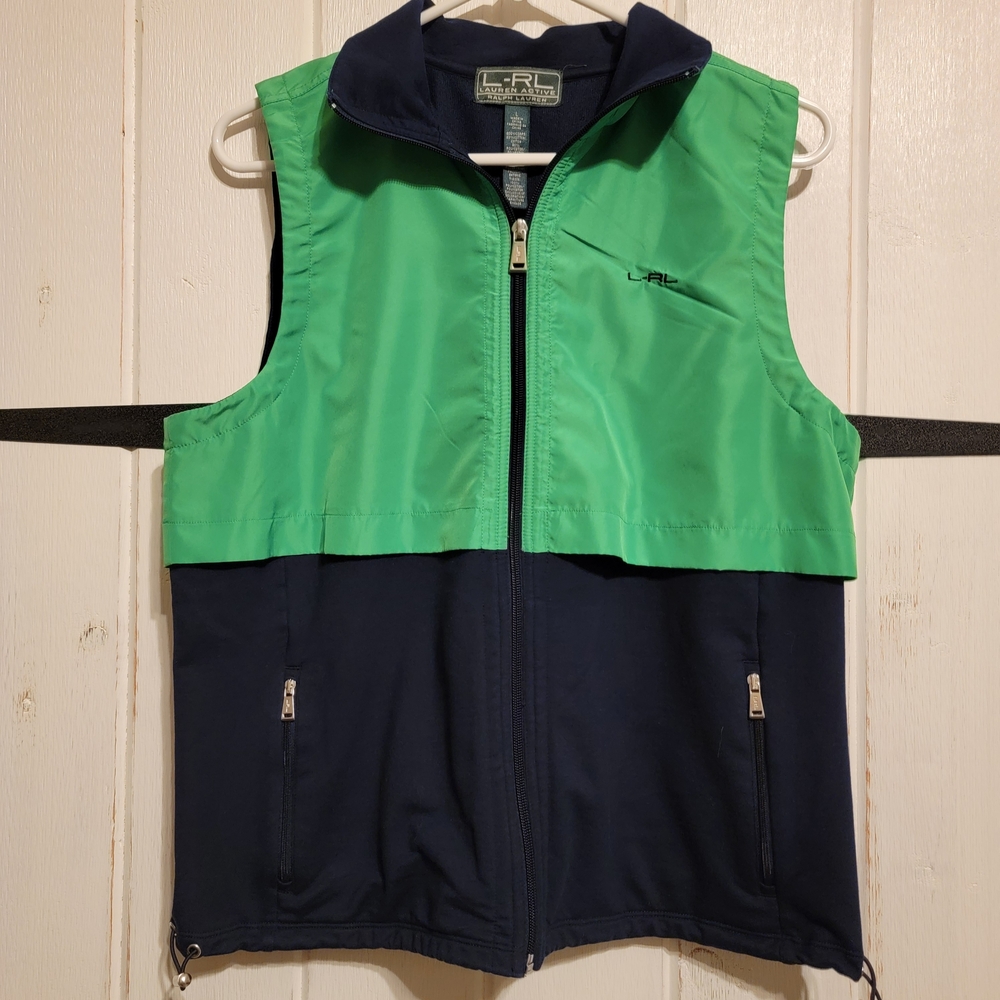 Lauren Ralph Lauren Womens Vest Green Navy LRL Full Zip Size Large